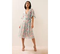Pixiegirl Petite Mesh Floral Midi Dress In Light Green Light Green