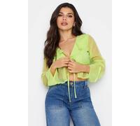 Pixiegirl Petite Mesh Frill Tie Front Top In Green Green 12