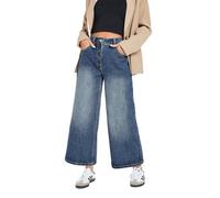 PixieGirl Petite Mid Blue Washed Cropped Cotton Wide Leg Jean Petite