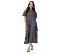 PixieGirl Petite Navy Blue & Brown Check Midi Dress Petite