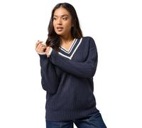 PixieGirl Petite Navy Blue Contrast V-Neck Jumper Petite