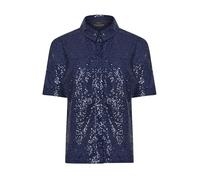 PixieGirl Petite Navy Blue Sequin Embellished Short Sleeve Shirt Petite