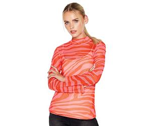 PixieGirl Petite Pink Zebra Print Long Sleeve Mesh Top Petite