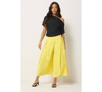 Pixiegirl Petite Pleated Cropped Wide Leg Trousers In Yellow Yellow