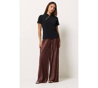 Pixiegirl Petite Plisse Wide Leg Trousers In Brown Brown
