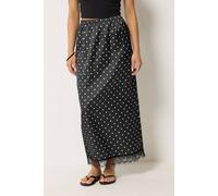 Pixiegirl Petite Polka Dot Satin Maxi Skirt In Black Black