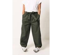 Pixiegirl Petite Poplin Barrel Trousers In Dark Olive Dark Olive