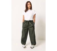 Pixiegirl Petite Poplin Barrel Trousers In Dark Olive Dark Olive