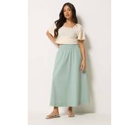 Pixiegirl Petite Poplin Shirred Cotton Maxi Skirt In Light Green Light Green