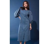 Pixiegirl Petite Puff Sleeve Midi Dress In Mid Blue Mid Blue
