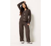 Pixiegirl Petite Ribbed Cardigan & Wide Leg Trousers Set In Chocolate Chocolate