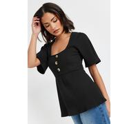 Pixiegirl Petite Ribbed Smock Top In Black Black 8