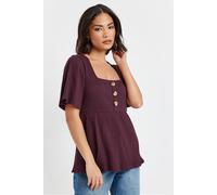 Pixiegirl Petite Ribbed Smock Top In Burgundy Burgundy 8