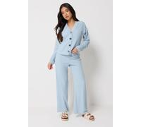Pixiegirl Petite Ribbed Top & Trousers Set In Light Blue Light Blue