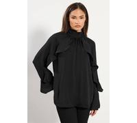 Pixiegirl Petite Satin Frill Blouse In Black Black 16