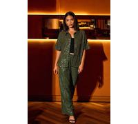 Pixiegirl Petite Sequin Embellished Shirt In Dark Green Dark Green
