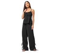 PixieGirl Petite Set Black Cotton Cheesecloth Top & Trousers Petite