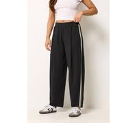 Pixiegirl Petite Side Stripe Barrel Leg Trousers In Black Black