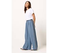 Pixiegirl Petite Side Stripe Linen Wide Leg Trousers In Blue Blue