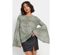 Pixiegirl Petite Snake Print Bell Sleeve Top In Grey Grey