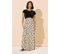Pixiegirl Petite Spot Mix Fabric Maxi Dress In Black Black 10
