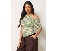Pixiegirl Petite Stripe Slash Neck Ruched T-Shirt In Lemon Lemon