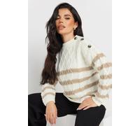 Pixiegirl Petite Striped Cable Knit Jumper In Ivory Ivory 16-18
