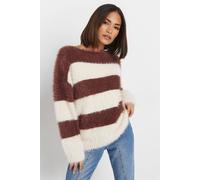 Pixiegirl Petite Striped Fluffy Knitted Jumper In Brown Brown 12-14