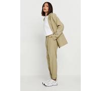 Pixiegirl Petite Tailored Barrel Button Trousers In Brown Brown 12