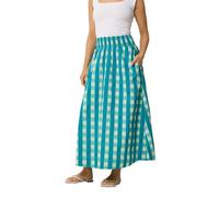 PixieGirl Petite Teal Green Check Cotton Shirred Midi Skirt Petite
