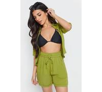 Pixiegirl Petite Textured Tie Waist Shorts In Lime Lime 18