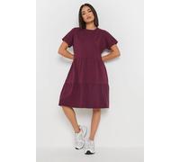 Pixiegirl Petite Tiered Smock Dress In Burgundy Burgundy
