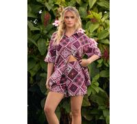 Pixiegirl Petite Tile Print Short Sleeve Shirt In Purple Purple