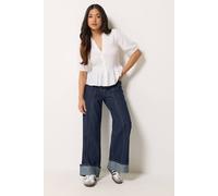 Pixiegirl Petite Turn Up Denim Jeans In Dark Blue Dark Blue