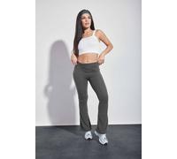 Pixiegirl Petite V-Waist Ribbed Flare Trousers In Grey Grey 14S
