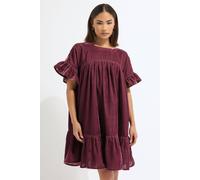 Pixiegirl Petite Velvet Frill Smock Mini Dress In Dark Red Dark Red 12