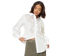 PixieGirl Petite White Crochet Cotton Long Sleeve Shirt Petite
