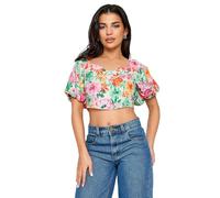 PixieGirl Petite White Floral Print Puff Sleeve Crop Top Petite