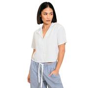PixieGirl Petite White Linen Cropped Short Sleeve Shirt Petite