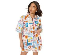 PixieGirl Petite White Postcard Graphic Short Sleeve Shirt Petite