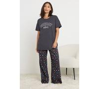 Pixiegirl Petite Wide Leg Pyjama Set In Dark Grey Dark Grey 10-12