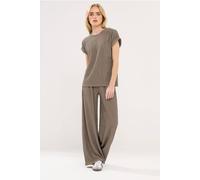 Pixiegirl Petite Wide Leg Textured Trousers In Taupe Taupe