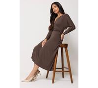 Pixiegirl Petite Wrap Midi Dress In Chocolate Chocolate