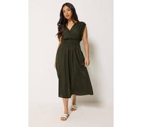 Pixiegirl Petite Wrap Midi Dress In Dark Olive Dark Olive