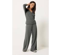 Pixiegirl Petite Wrap Top & Wide Leg Trousers In Charcoal Charcoal