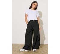 Pixiegirl Petite Wrap Wide Leg Trousers In Black Black