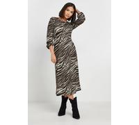 PixieGirl Brown Zebra Print Long Sleeve Midi Dress Petite