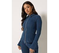 Pixiegirl Petite Zip Denim Jacket In Indigo Indigo