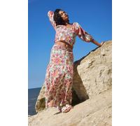 PixieGirl Women's Petite Abstract Tiered Maxi Skirt in White | Size: 12 PixieGirl White 12