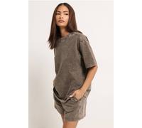 PixieGirl Women's Petite Acid Wash T-Shirt & Shorts Set in Chocolate | Size: 14 PixieGirl Chocolate 14